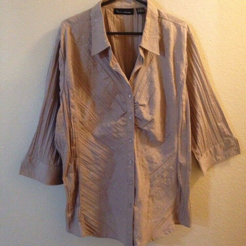 SOLD Club Z Collection Beige Rhinestone Plus Size Top